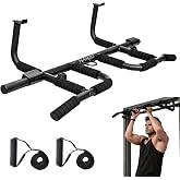 HANZO Doorway Pull Up Bar Set with Suspension Straps &ndash; Multi-Grip Chin Up Bar for Home Gym &ndash; No Screws, Strength Training Workout Bar, Door Gym Pullup Bar
