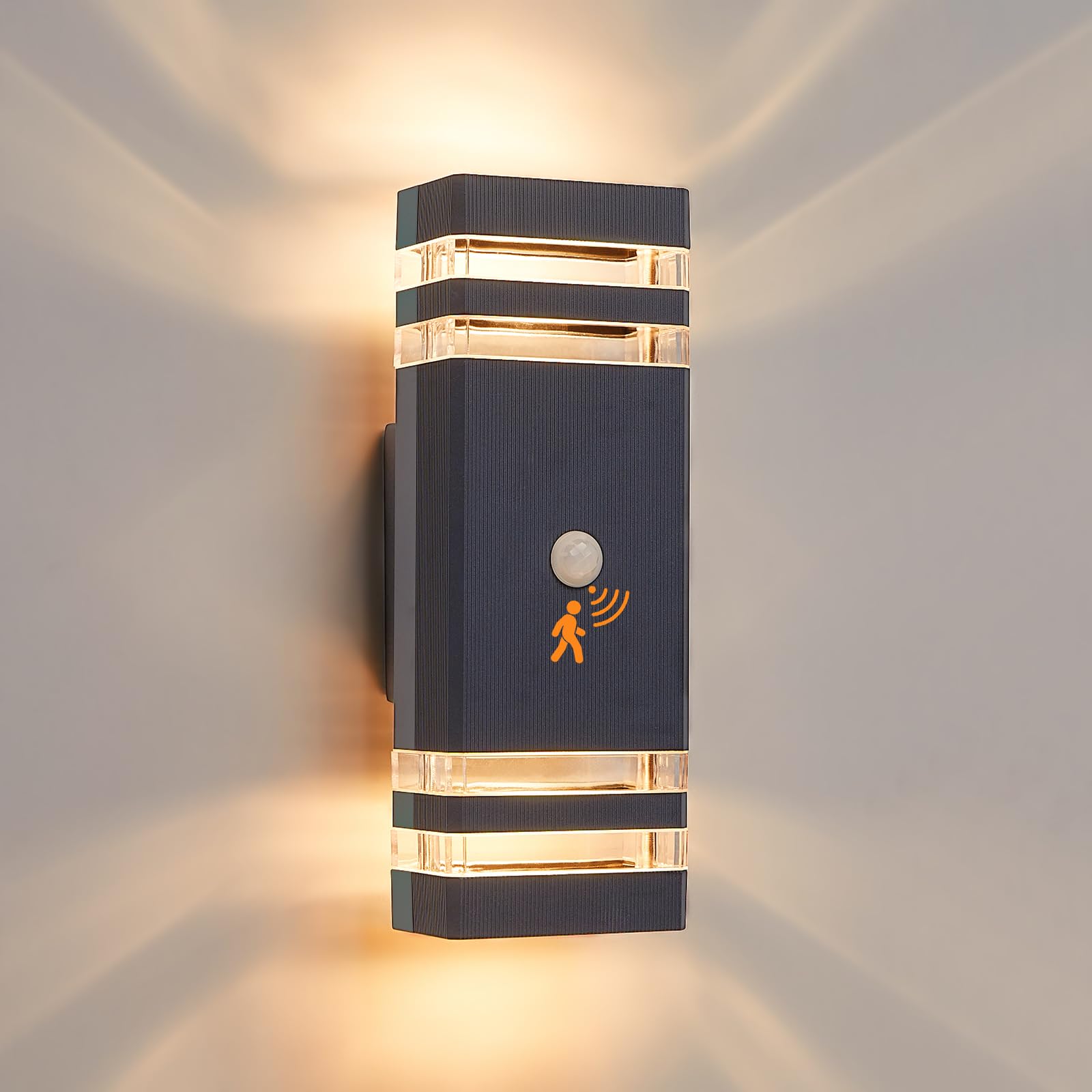 CELAVY Up Down Outside Lights with Motion Sensor, PIR Outdoor Wall Light Mains Powered, IP65 Square Front Door Porch Light Electric, GU10 Modern LED External Exterior Lamp for House, Anthracite — image 1