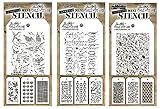 Tim Holtz - Nine Mini Stencils - Autumn, Pumpkins, Linen, Halloween Script, Crossbones, Twisted, Doodle, Heartstruck, and Trellis - aka sets 22, 23, & 24