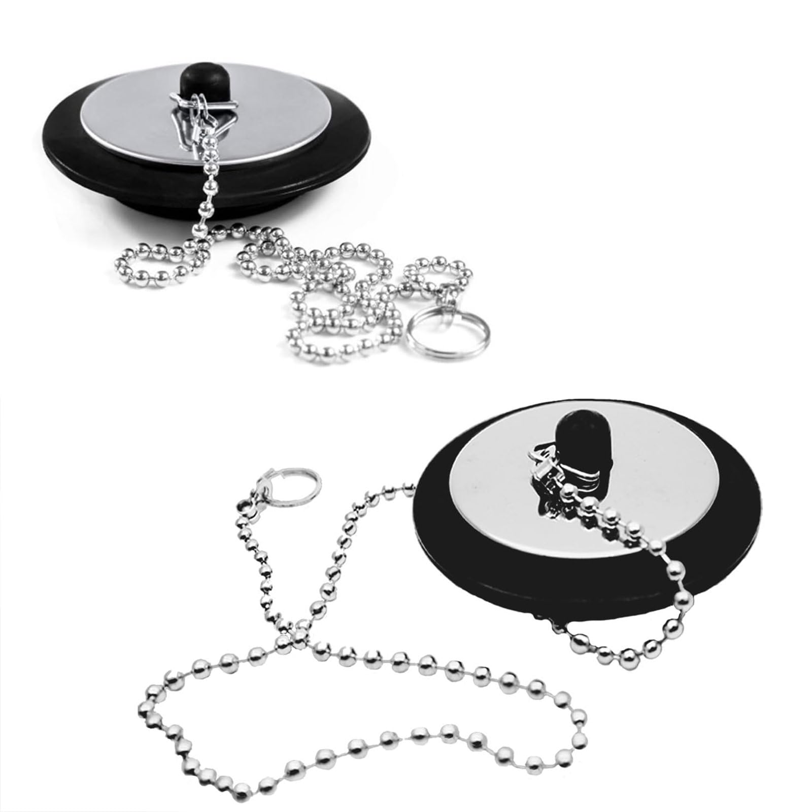 2 Pcs Universal Bath Plug - Bathroom & Kitchen Sink Plug, Drain Stopper with Stainless Steel Chain (Size 1.65in to 1.77in, Chain 16.5in)