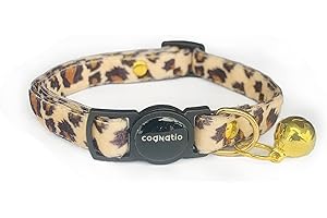 Cognatio Safety Quick Release Cat Collars,Double Velvet with Bell Available in a Range Colors,Perfect for Your Kitty, Adjustable 20-30 cm (20-30cm, Leopard)