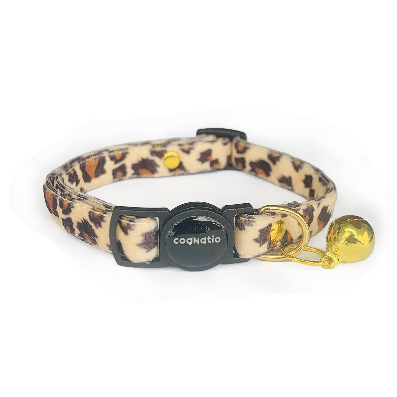 Cognatio Safety Quick Release Cat Collars,Double velvet with bell available in a range colours from velvet ribon,Purfect for your kitty (20-30 cm, Leopard) โ image 1