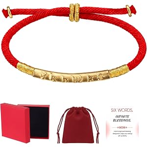 Unittype Buddhist Red String Bracelet Set with Jewelry Box Bag Card Tibetan Red String Gifts for Protection Om Mani Padme Hum