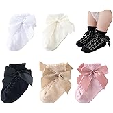 Taous Assam Baby Girls' Socks - Toddler Ankle Socks, Infant Princess Bow Mesh, Breathable Casual Lace, 5 Pairs