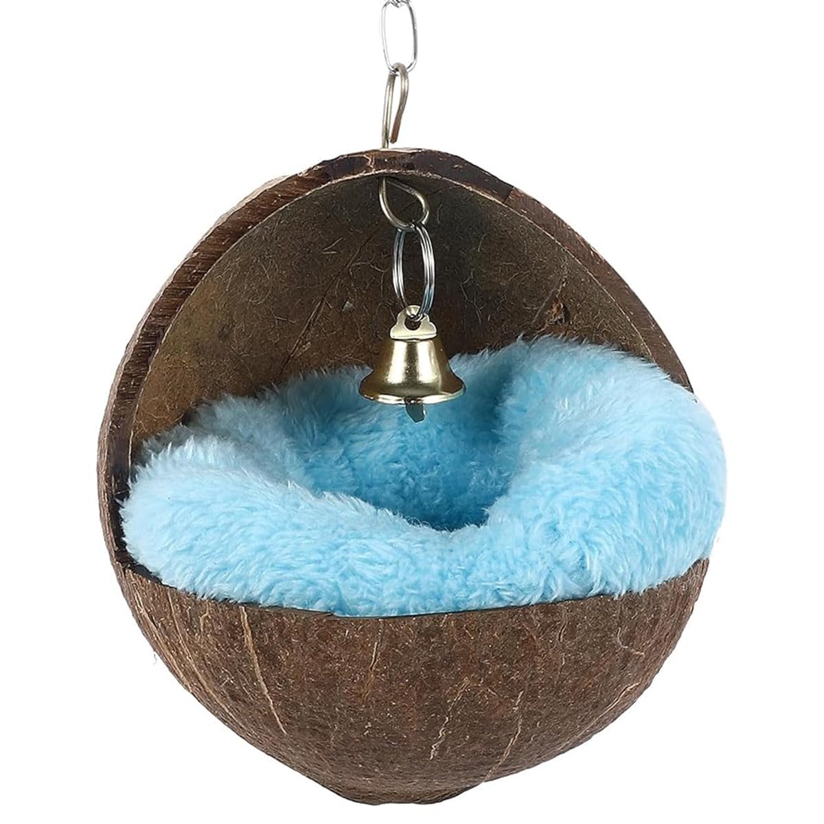 Sarini Natural Coconut Shell Bird Nest Cute Coconut Shell Hammock Hammock With Bell Hammock For Pet Parrot Canary Hamster Bird Nest Semicircular Nest