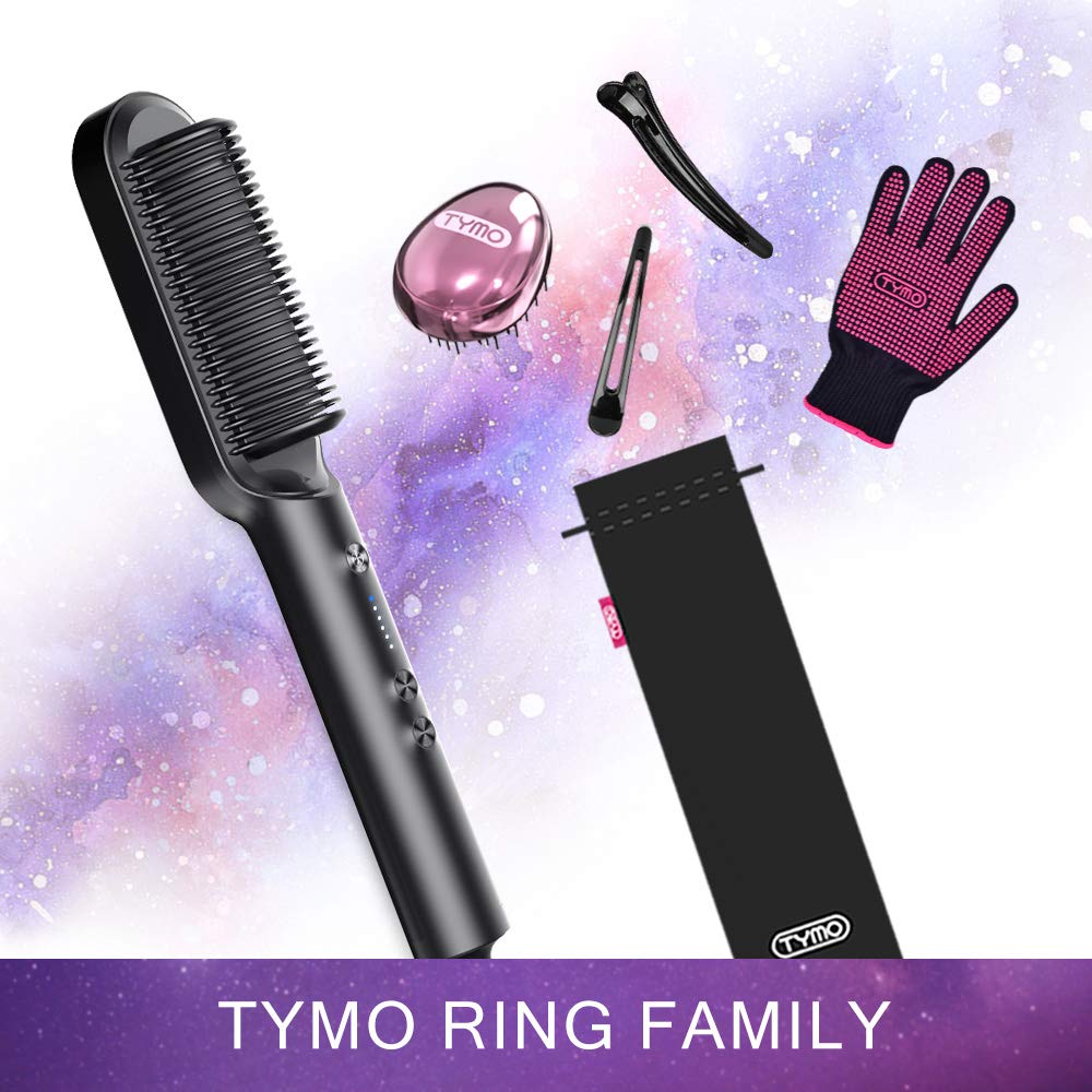 TYMO RING Hair Straightener Brush – Hair Straightening Iron with Built-in Comb, 20s Fast Heating & 5 Temp Settings & Anti-Scald, Perfect for Professional Salon at Home : Beauty