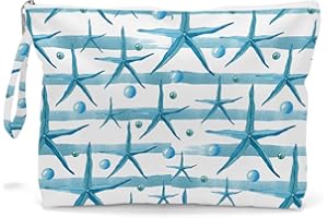 FOKONGNA Makeup Bag, Wet Dry Bag, Toiletry Bag, Diaper Bag Waterproof Large Capacity Travel Cosmetic Bag, Zipper Pouch for Women, Girls, Mom, Sister, Friends, Wet Bag Ocean Sea Shells Beach Starfish Decor.07