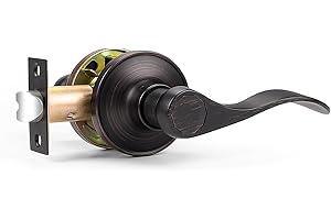 Probrico Interior Oil Rubbed Bronze Door Handle, Wave Style Passage Door Handles, Keyless Door Levers Lockset for Closet and Hallway (1 Pack, Modern)