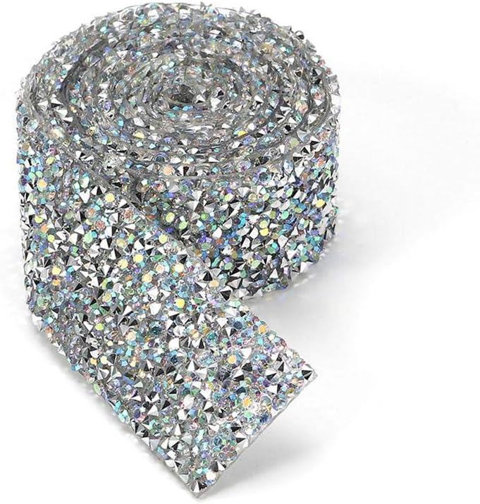 Julymoda 1 Yard Sewing Trim Crystal Motif Strass Hot Fix Rhinestone Tape Applicator Ribbon with Rhinestones Iron On Appliques for Dresses AB-1Y-10mm