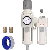 AIRZOE 3/4" NPT Air Filter Regulator Lubricator Combo AC4010-06 | Compressed Air, Water Separator, FRL, 5-Micron Brass Filter Element, Semi-Auto Drain, 0-145 psi Gauge, Poly bowl, 105 SCFM