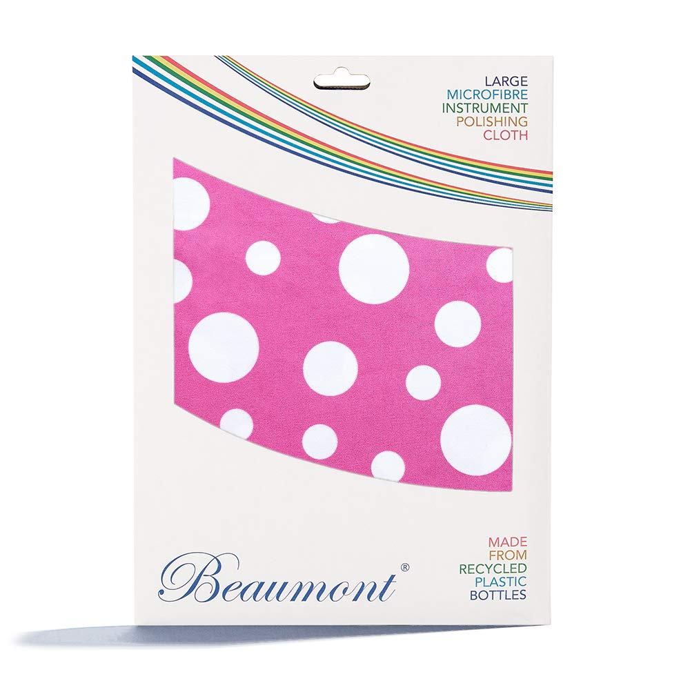 Beaumont Pink Polka Dot Musical Polishing & Cleaning Patterned Instruments Trumpet Clarinet Sax Flute Recycled Microfibre Cleaning Cloth Brass Silver 40 x 30 cm (BFC4030-PP) — image 1