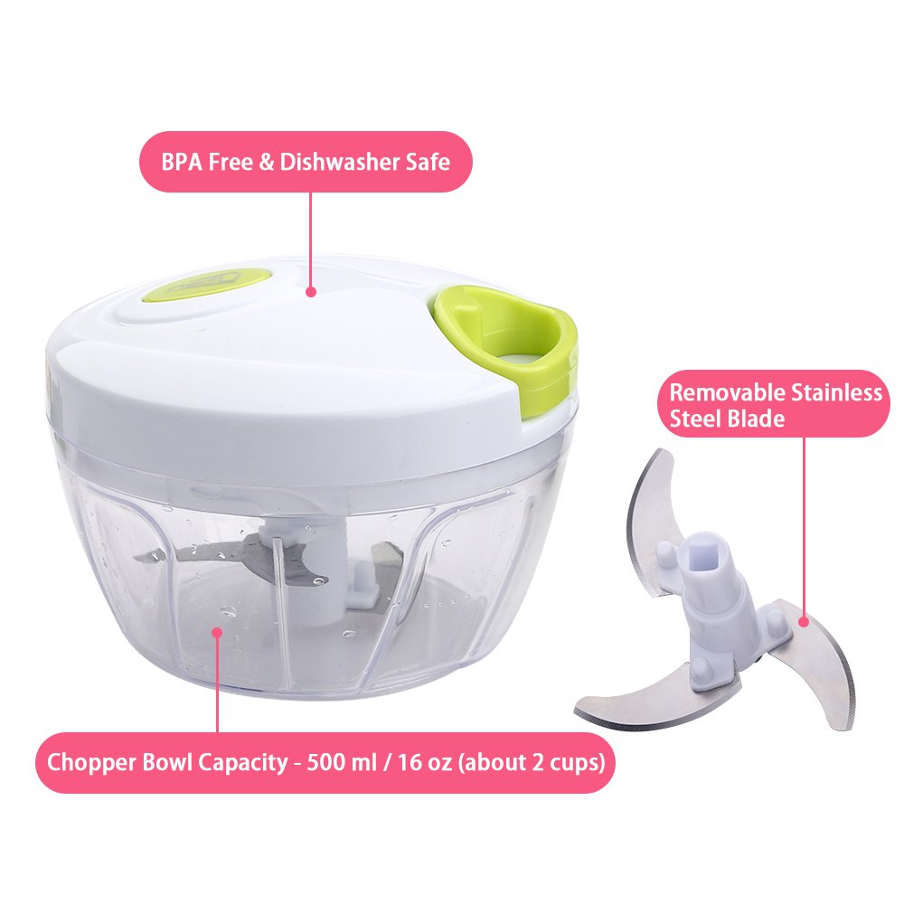 Uten Kitchen Mini Chopper Food Pull Processor with Peeler- for Vegetable, Fruit, Garlic, Herb, Onion, Pull Slicer Cutter Blender Tool