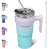 BJPKPK 20 oz Tumbler With Handle And Straw Stainless Steel Insulated Tumbler Cups For Water Or Ice Coffee,Lavender Green