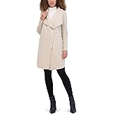 Kenneth Cole Women's Asymmetrical Zip Front Double Face Wool With Rib Knit Sleeve Coat