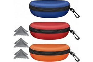 ZONLY 3 Pack Sunglasses Case Portable Travel Zipper Eyeglasses Case Hook With Cleaning Cloth