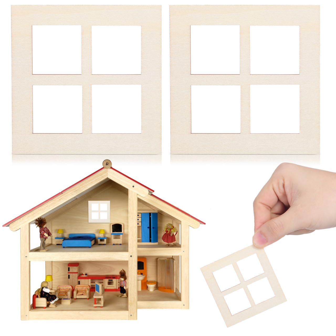 SUPVOX 10Pcs Miniature Wooden Window Frames for Dollhouse 1/12 Scale Diy Crafts Decorative Accessories Square Natural Finish 2.71 Inch Lightweight Model Set for Fairy Houses