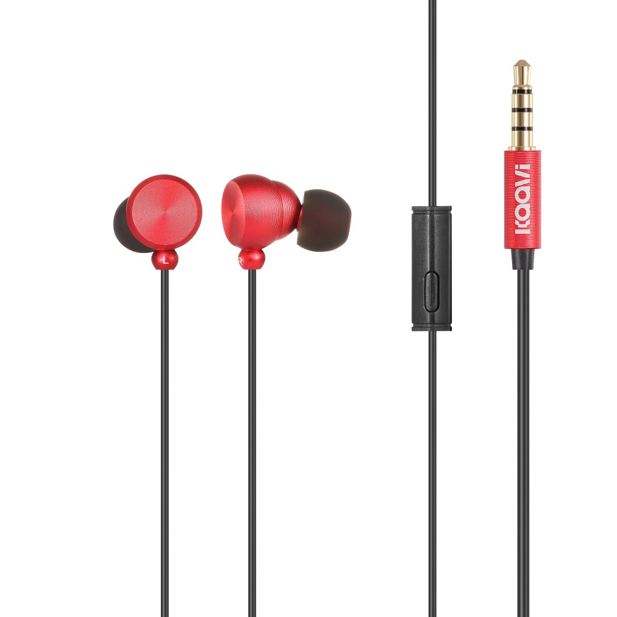 Kaavi Wired Earbuds,In-ear Metal Headphones Heavy Bass Stereo Earphones with Remote and Mic for Apple iPhone and Android Cellphone 3.5mm ,Red
