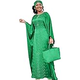 HD African Dresses for Women Fashion Beading Rhinestone Kaftan Maxi Dress
