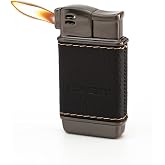 SMKOLIN Small Pipe Lighter Leather Soft Flame Indoor Butane Refillable(No Gas) (Black)