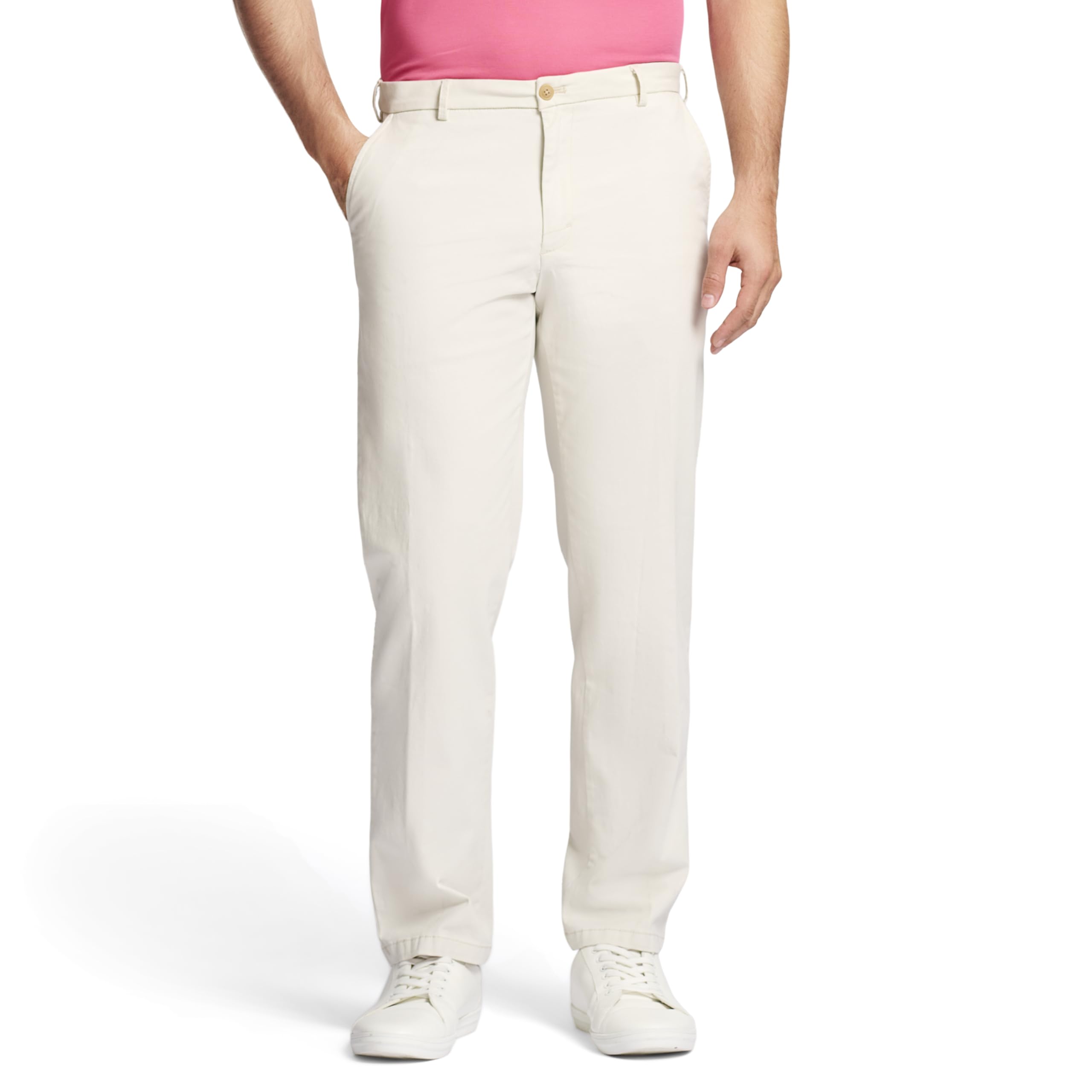 Izod Men's Saltwater Stretch Flat Front Straight Fit Chino Pant, Silver Birch Off White, 34W x 34L Image