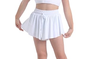 MAZIKY Flowy Shorts Girls Preppy Shorts 2 in 1 Butterfly Running Shorts with Pockets for Dance Gym Sports Playground