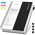 EMSHOI A4 Spiral Notebook Lined Journal, 11.2" X 8.27", 300 Pages/150 Sheets, 100gsm Thick Paper, Waterproof Softcover, Twin-Wire Binding, for School Work Writing Note Taking-Black