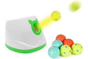 LAKAYA Automatic Ball Launcher for Dogs, 4 Launch Distance Modes, 2-inch Small Balls Included, Suitable for Small to Medium Sized Dogs (Green with Latex Balls)