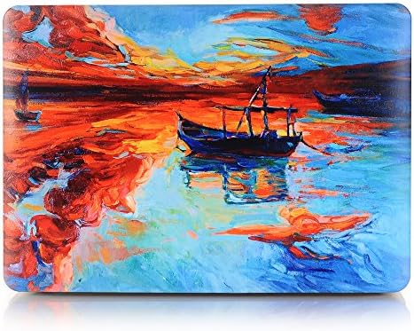 Neway 2 in 1 bundle Art Fashion Leatherette Top Surface Rubberized Snap-On Hard Cover Case for Apple Macbook,With keyboard Cover,Mac Air 13"(A1466/A1369),Colour:YH-32(Lonely Boat)