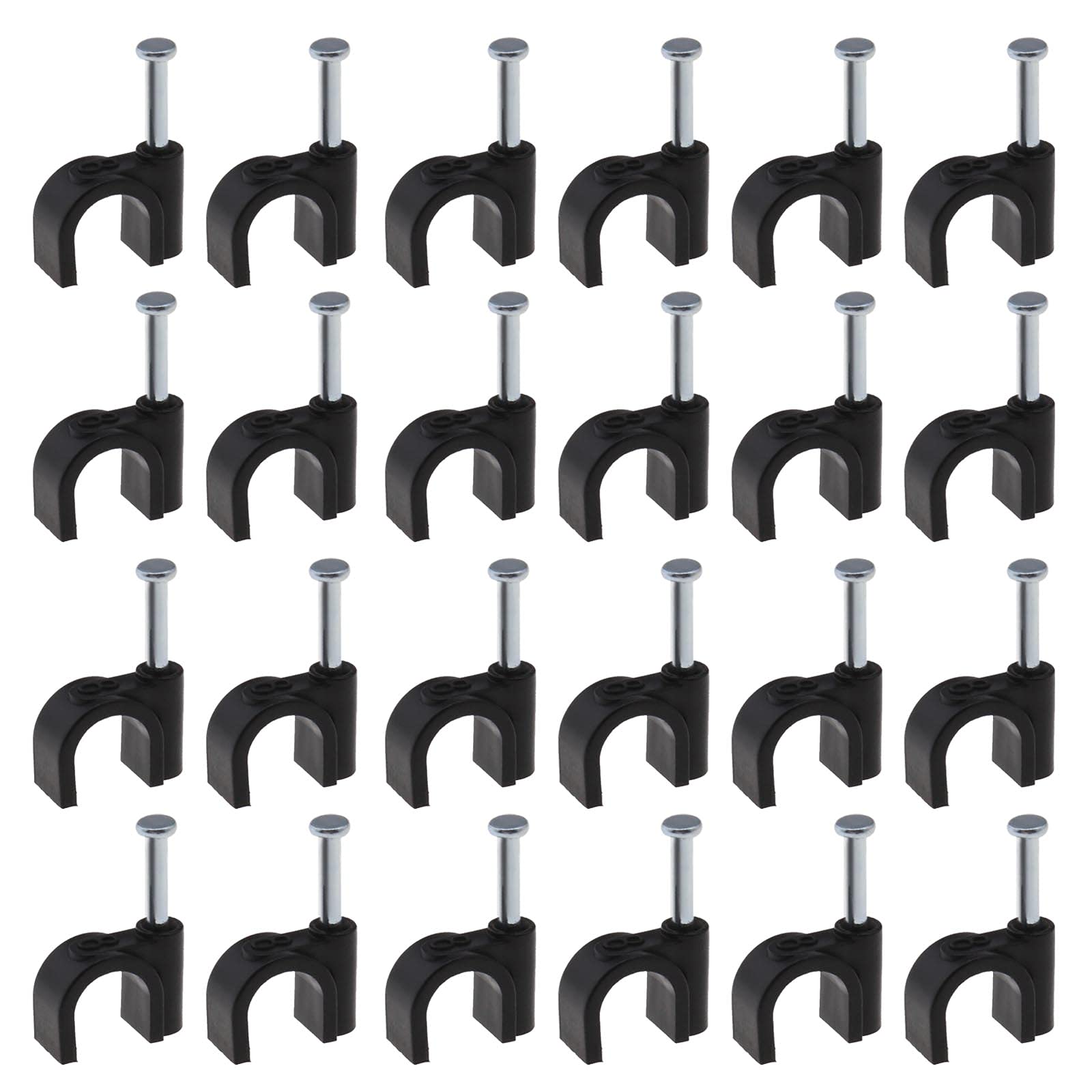 Create idea 200Pcs Round Cable Clips with Inserted Fixing Steel Nail for TV Telephone USB Ethernet Cat 5 Cat 6 Network RG8X RG58 RG59 LMR 240 Coax Cable 8mm Black
