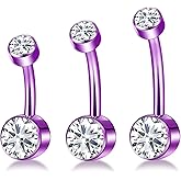 QUZIONE Titanium Belly Button Ring Set (4 Lengths, 14G) ,Hypoallergenic Curved Barbell Navel Piercing Jewelry with 5mm & 8mm Cubic Zirconia Crystals,Floating Belly Button Rings (7 Iridescent Body Colors)