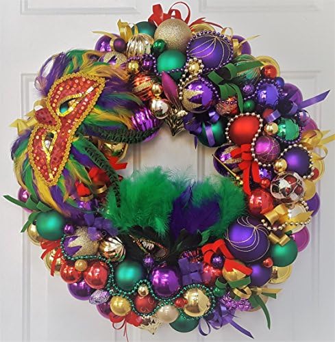 24" Mardi Gras Carnival Festival Holiday Glass Ornament Wreath Christmas Masquerade