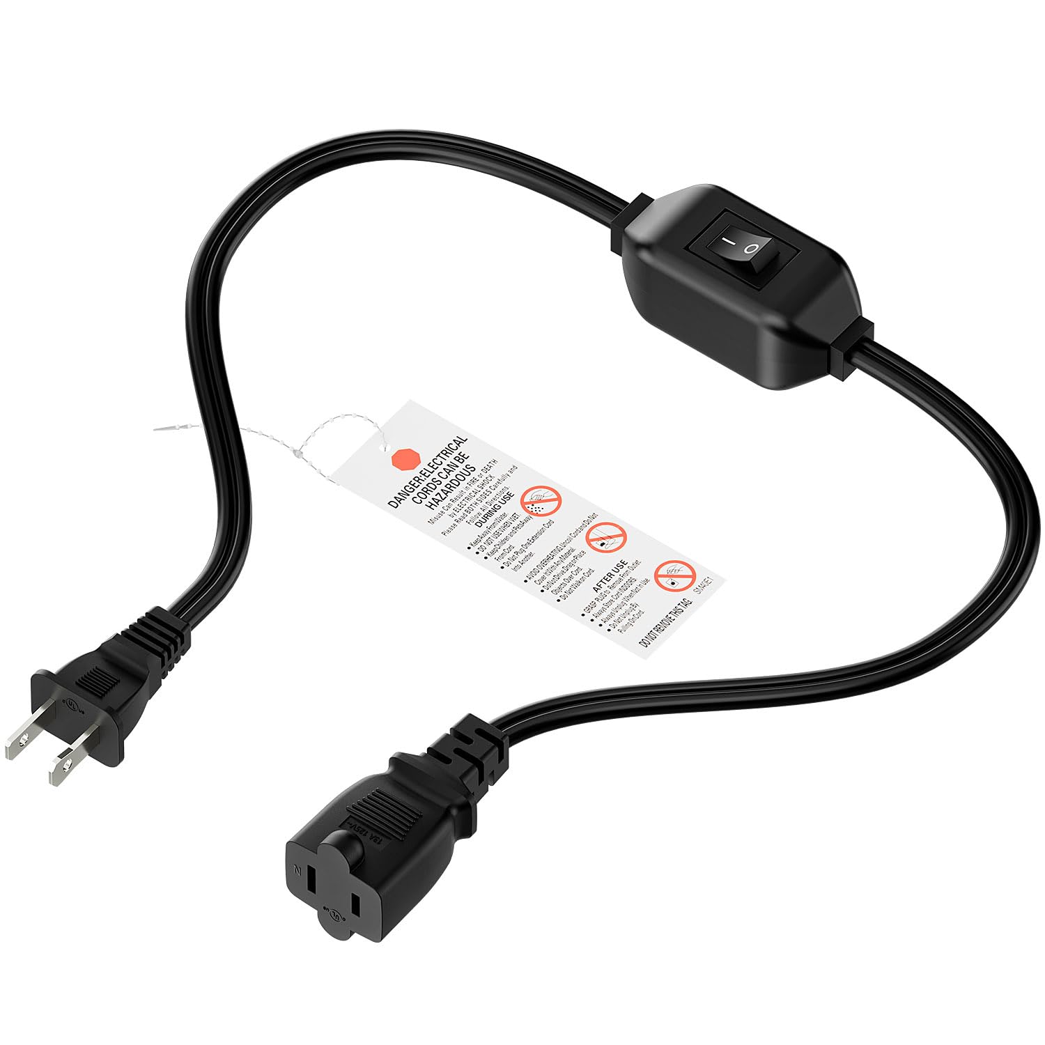 Photo 1 of 0.6Meter On Off Switch Extension Cord, 2-Prong/2 Outlet Polarized Extension Cord with Switch 12A/125V for Your Chargers/Lamp/Power Adapters etc, 16AWG Cord