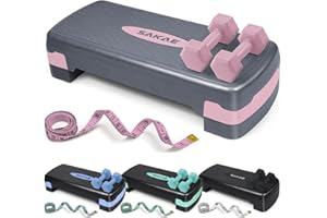 WF ATHLETIC SUPPLY Aerobic Stepper Set with Dumbbells & Measuring Tape, Adjustable Height 2 Level Risers Workout Exercise Step Platform, 4 Colors, the Ultimate Gift for a Joyful Holiday and Merry Christmas