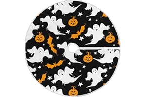 Dussdil Halloween Spooky Pumpkins Christmas Tree Skirt Bat Stars 35.4 Inches Xmas Tree Skirt Floor Door Mat Decorations for Holiday Party Indoor Outdoor Home Office Ornaments