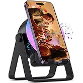 JOSTART 4 in1 Wireless Induction Speaker Phone Stand, Cell Phone Stand with Bluetooth Speaker, Stereo Sound, RGB Ambient Light, Phone Holder for iPhone,Android Phones, iPads, Tablets, e-Reader Black