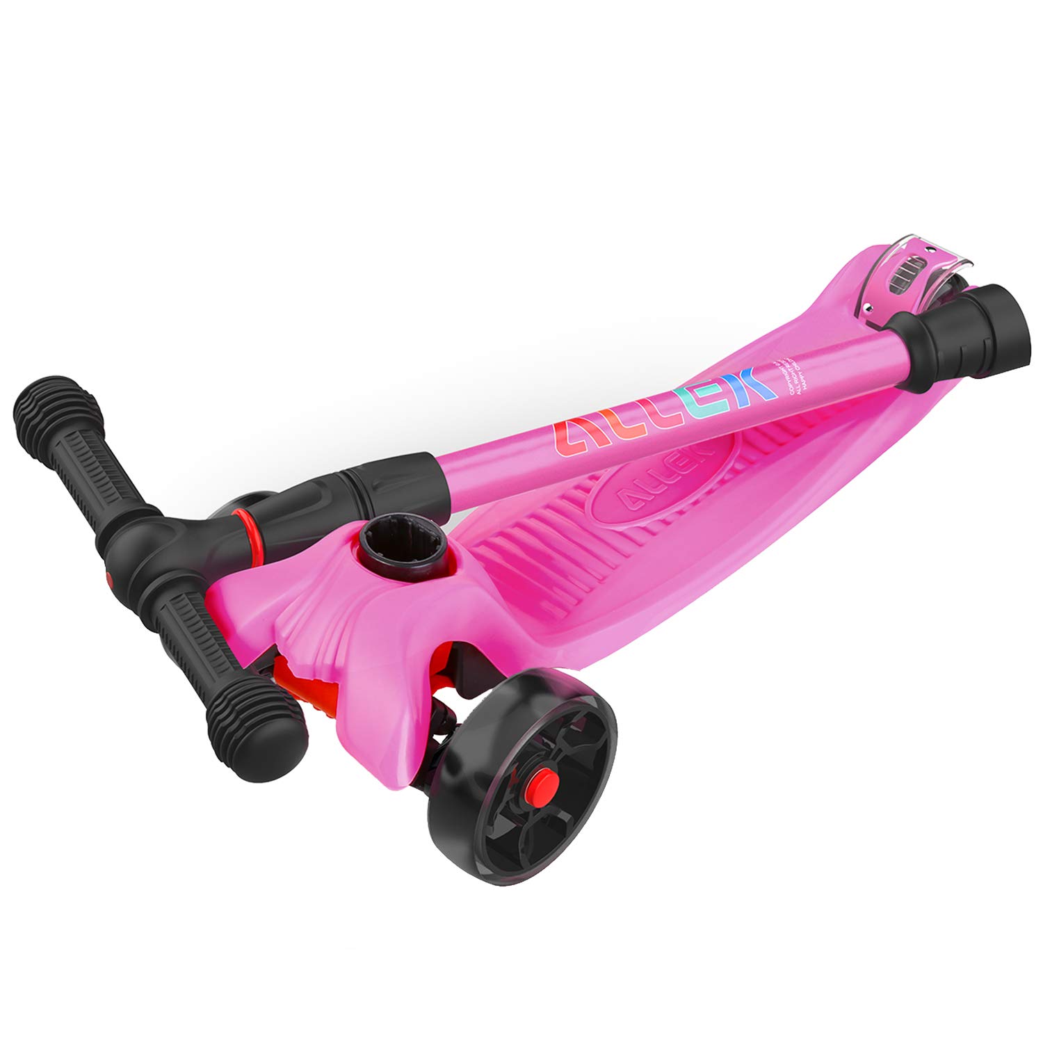 Allek Kick Scooter B02, Lean 'N Glide Scooter with Extra Wide PU Light-Up Wheels and 4 Adjustable Heights for Children from 3-12yrs (Rose Pink)