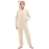 rrhss Girls Sherpa Fleece Onesie Pajamas Kids Zip-Front Animal One-Piece Hooded Sleepwear 5-14 Years