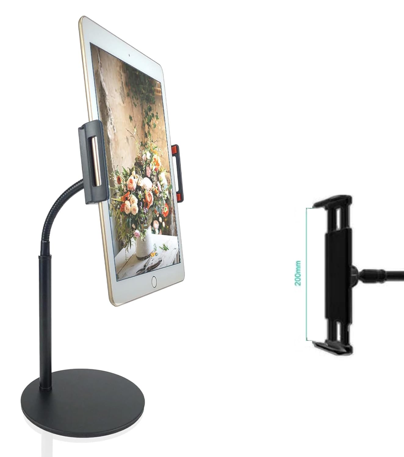 GVEFIVME Gooseneck Tablet holder, 360 Degree Rotating Phone Holder Desk Stand, Flexible Desktop Tablet Stand for Various mobile phones and pads Tablet Stand(Black) 1
