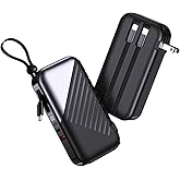 DYDMTT Portable Charger with Wall Plug 10000mAh Power Bank for iPhone 27W Portable Charger with Built in Cable Portable Phone Charger for iPhone 17/16/15, Samsung Android, Black