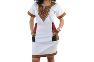 SHEKISS Womens African Attir Bohemian Dashiki Traditional Tribal Vintage Ethnic Midi Dresses
