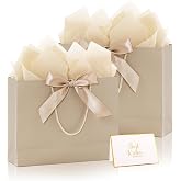 Addblu 2 Pack Champagne Large Gift Bags with Handles &amp; 6 Tissue Papers | 12.6x10x4 Inches with Cards for Birthdays, Weddings, Baby Showers, Christmas &amp; Thank You Gifts