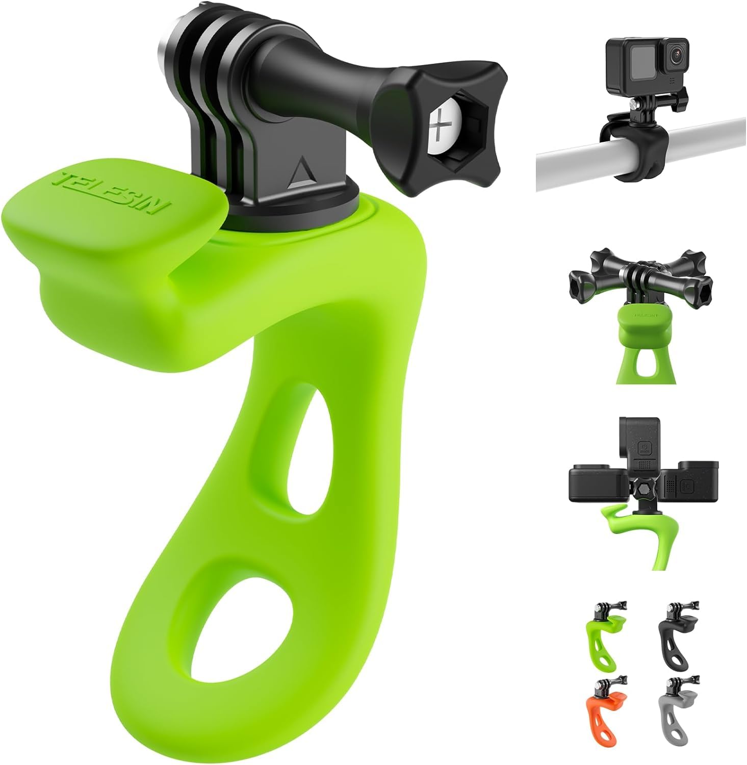 TELESIN Multifunctional Strong Flexible Wrap Around Silicone Bike Handlebar Ring Mount For GoPro, Insta360, DJI And Other Action Cameras (Green)