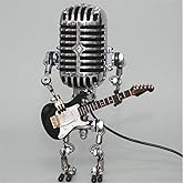Xmpmrb Vintage Microphone Guitar Robot Lamp, Music Gifts for Men, Cool Gifts for Music Lovers, Vintage Light Home Decor Nightstand Desk Lamp for Bedroom, Music Studio (Black)