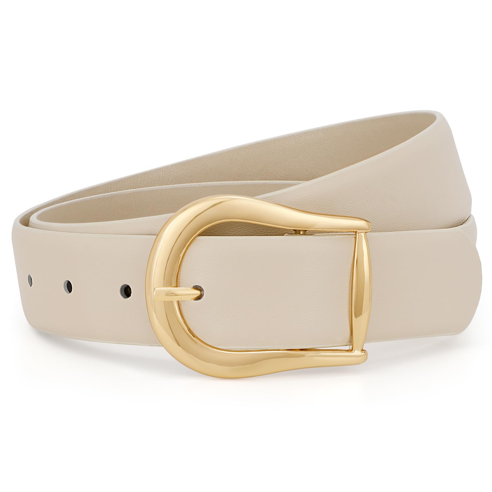 Photo 1 of WHIPPY Women's Leather Belt for Jeans Pants Dresses Casual Fashion Waist Belt with Gold Buckle Light Beige, L