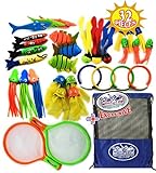 Matty's Toy Stop 32 Piece Ultimate Dive Set for Diving/Swimming Pools Featuring Dive Rings, Balls, Fish, Torpedo, Shark, Octopus, Jellyfish, Fishing Nets & Bonus Storage Bag