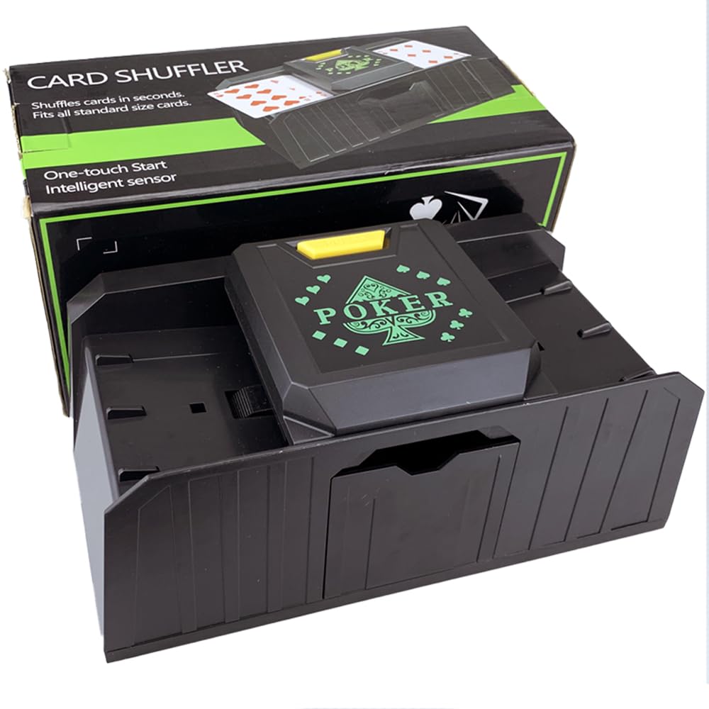 TCOINERY Heavy-Duty Automatic Card Shuffler for 1-2 Decks (≤9.7cm Cards), USB/Battery Powered - Large Capacity Card Mixer