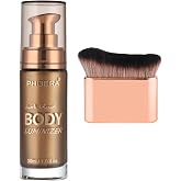 PHOERA Body Shimmer Oil,Bronzer Body Glow Highlighter Luminizer with Makup Bursh,Self Tanning Lotion,1oz/Jars (103 Glistening