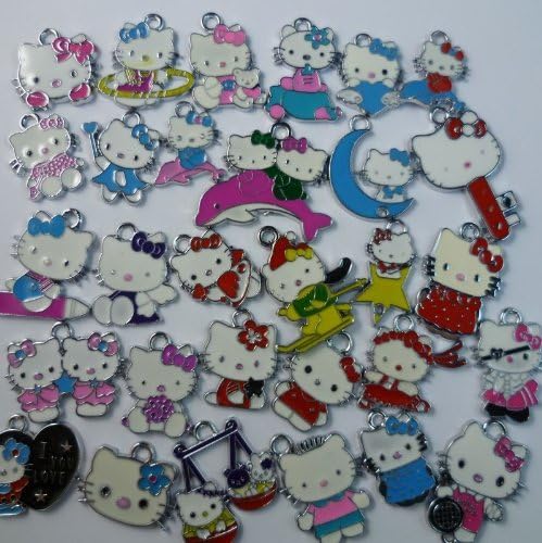 30 pcs Mixed Colors/Designs Hello kitty enamel charms pendants
