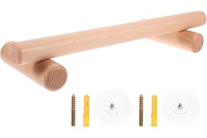 HYTROVE Wooden Single Towel Bar Rack No Punch Wall Mount Bathroom Kitchen Towel Holder Simple Storage