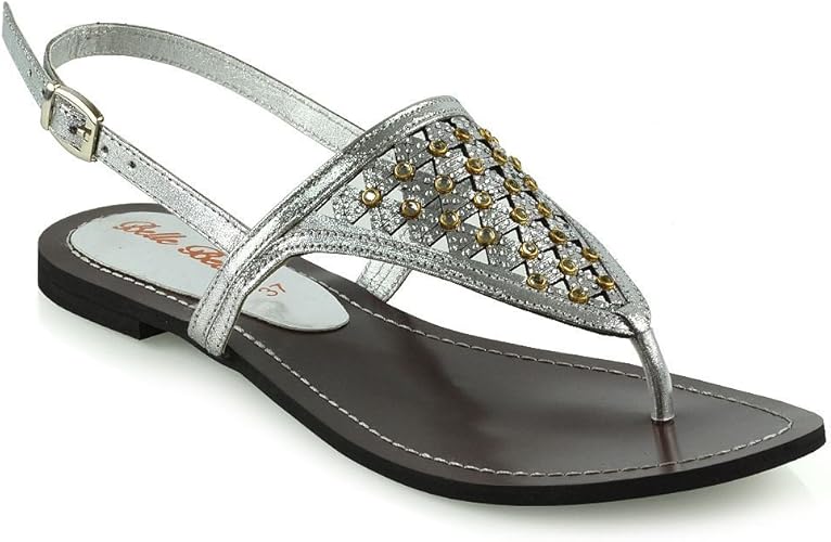 ladies diamante flat sandals